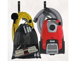 Opbergrek Stofzuiger - Wandhouder Accessoires - Opbergen Stofzuiger - Heavy Duty Staal - 2 Beugels + Tas - Zwart