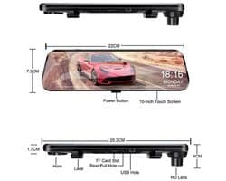 Dashcam voor Auto - 10 Inch Touchscreen Spiegelcamera - 1080P AHD Dashcam met Nachtzicht - G-Sensor - Parkeermodus - Groothoek 170° - Zwart