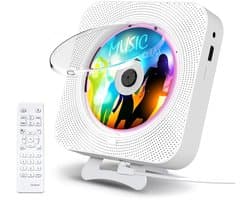 CD-speler - Bluetooth mini-luidspreker - Ingebouwde hifi-luidsprekers - Met display - Bureau - Inclusief standaard - Albumspeler - Geschikt voor volwassenen en kinderen - Werkt op netstroom - Draagbaar - KC-909 - Wit