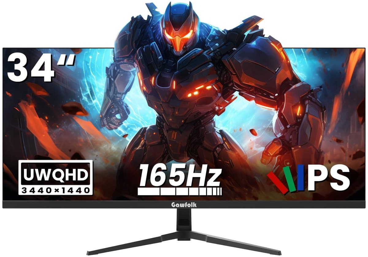 SnelShoppen - 34 Inch UltraWide Gaming Monitor met Speakers 165hz WQHD 3440x1440p | 21:9 IPS Scherm, FreeSync & G-Sync Compatibel, PIP/PBP, Dual HDMI — afbeelding 1