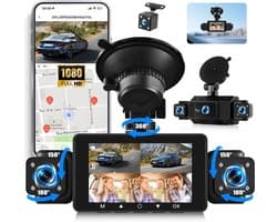 SnelShoppen - 4-kanaals spiegel dashcam 1080p resolutie met 3 inch scherm, G-sensor, bewegingsdetectie, nachtzicht met 8 IR-leds, loop-opname en wifi-
