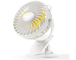 Gaiatop draagbare clip-ventilator op batterijen – Klein, krachtig, stil, 3 snelheden, 360° draaibaar, USB-oplaadbaar, voor bureau, tafel, kantoor, kinderwagen of camping (zwart/blauw)