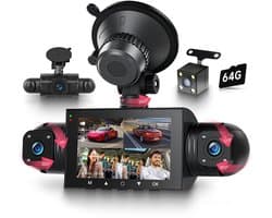 SnelShoppen - Dash Camera 360° 4-kanaals dashcam auto FHD 1080p met 4 camera's voor, achter, links en rechts, 3 inch met IR-nachtzicht, 24H parkeermon