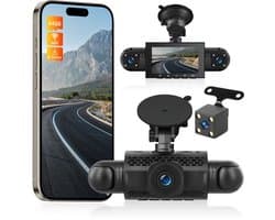 SnelShoppen - NHOPEEW 4-kanaals dashcam met 360° zicht - 3 inch 1080p auto dashcam met 4 camera's, loop-opname, G-sensoren, wifi-app, nachtzicht, 24-u