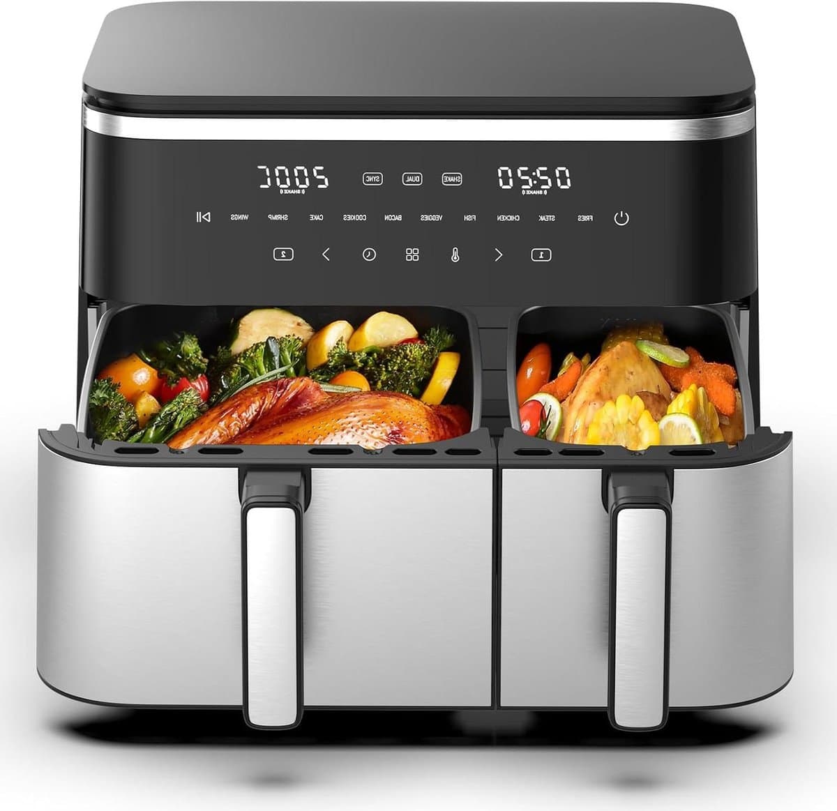 Heteluchtfriteuse Dubbel - Dubbele mand - Gelijk Koken - SYNC functie - 11 Liter - Zwart — afbeelding 1