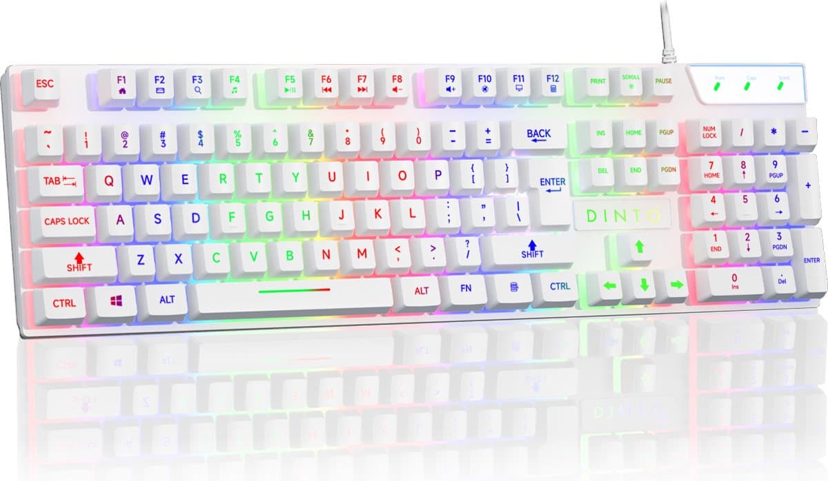 DINTO® Gaming Toetsenbord - Gaming keyboard - Led RGB - QWERTY - Wit — afbeelding 1