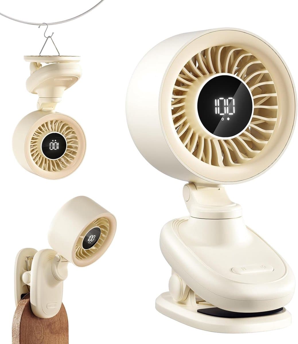 Kleine USB Tafelventilator met Clip – Mini Ventilator met Oplaadbare Batterij, Oscillatie, Timer, Traploze Snelheid & Fluisterstil – Clipventilator voor Bureau, Bed, Kantoor, Tafel & Kamperen — afbeelding 1