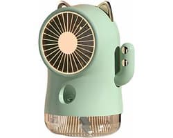 Ventilator - Mini ventilator - Oplaadbare kleine ventilator met vernevelaar, krachtige luchtstroom met 3 standen, draagbare tafelventilator, brede luchtverspreiding, stille oscillerende luchtcirculator voor thuis en op kantoor (groen)