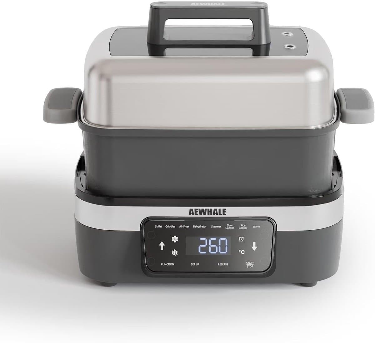 Multikoker met Airfryer - Elektrische Pan - Veelzijdig Koken - 8-in-1 Functionaliteit - 4.25 Liter - Zilver — afbeelding 1