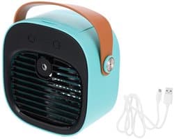 Draagbare Airco en Luchtbevochtiger 2-in-1 - Tafelventilator met 3 Snelheden - Oplaadbaar via USB - Voor Thuis, Kantoor en op Reis - 1 Stuk (Blauw)