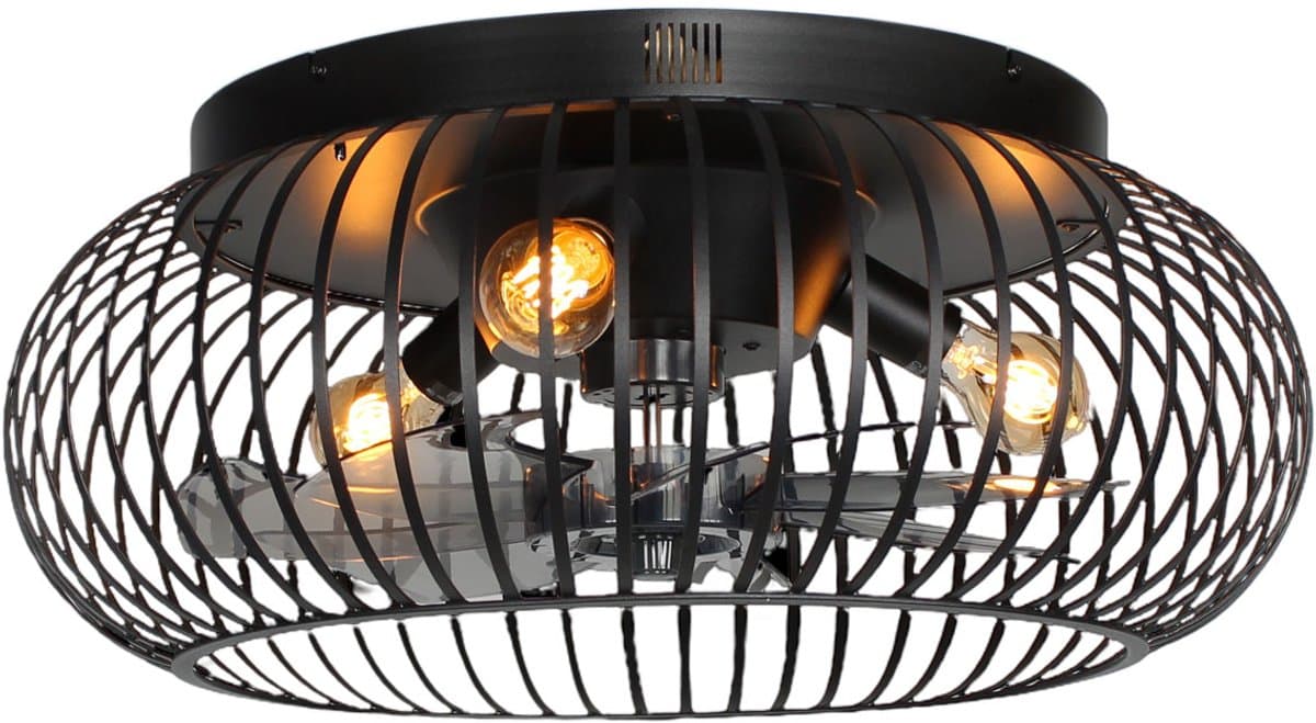 Plafondventilator | 50 cm | plafond ventilatoren | 3 lichts | LED | zwart | kunststof rotan | moderne functionele design verlichting — afbeelding 1