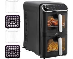Heteluchtfriteuse Dubbel - Dubbele Airfryer - Gezond Koken - Twee Kamers - 11 Liter - Zwart