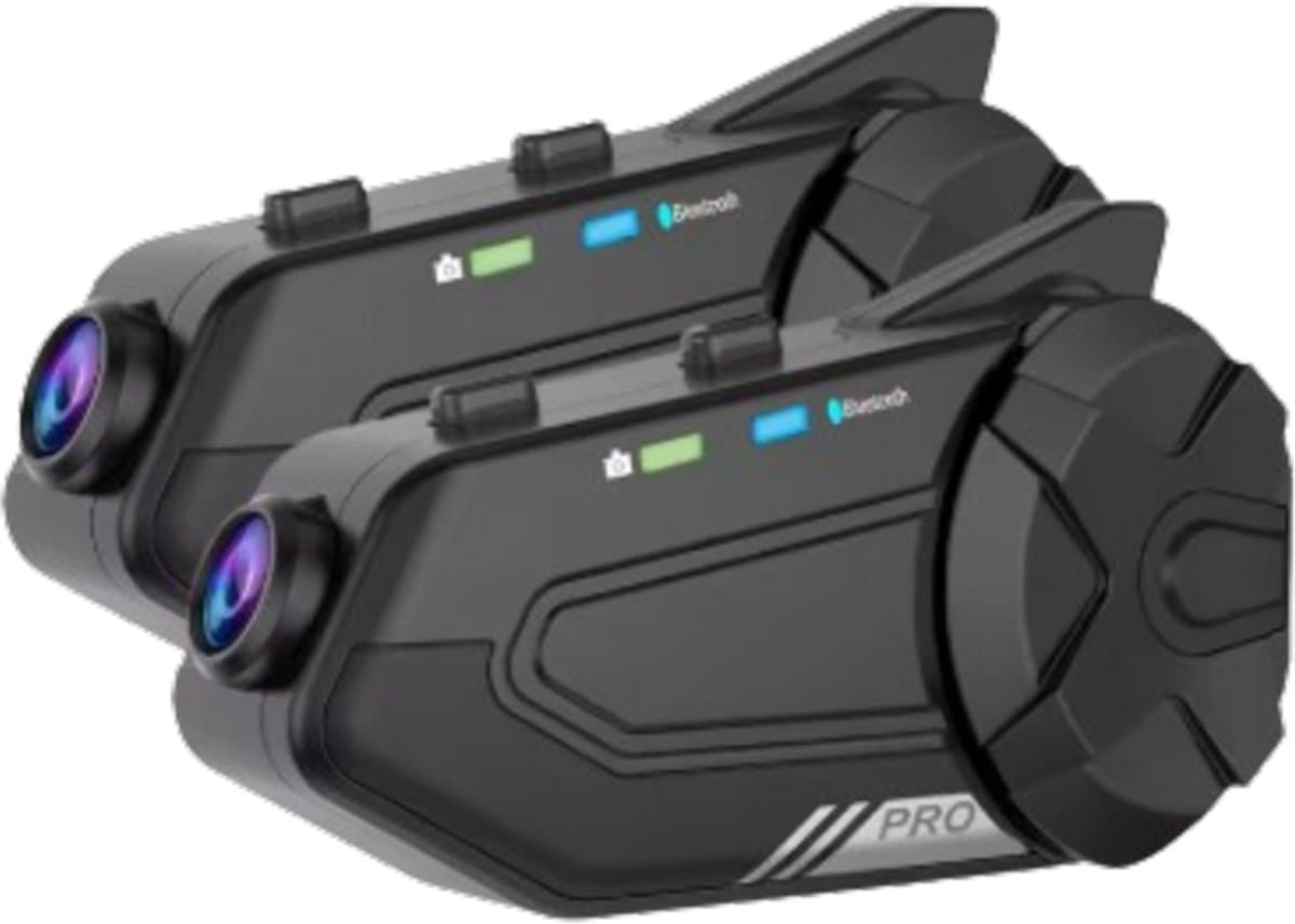 Motorhelm Intercom Met 1080P Full HD Dashcam - Bluetooth Headset - 1000M Bereik - WiFi App Bediening - 64GB Opslag - Noise Cancelling - Voice Control - Waterdicht - FM Radio - 1500mAh Batterij - Ideaal Voor Toerritten & Groepscommunicatie - 2 Stuks — afbeelding 1