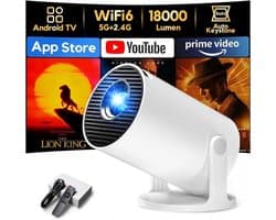 Mini Beamer met Android 11, 1080P Ondersteuning, WiFi 6, Bluetooth 5.2 en 180° Draaibare Projectie - Draagbare Smart Projector voor Thuis en Onderweg