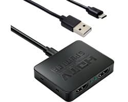 HDMI-splitter 1-in-2 out, 4K HDMI-verdeler voor 2 monitoren tegelijkertijd, 1 ingang op 2 uitgangen met USB-voeding, ondersteunt 4K/Full HD 1080p, geschikt voor pc, tv, laptop en beamer