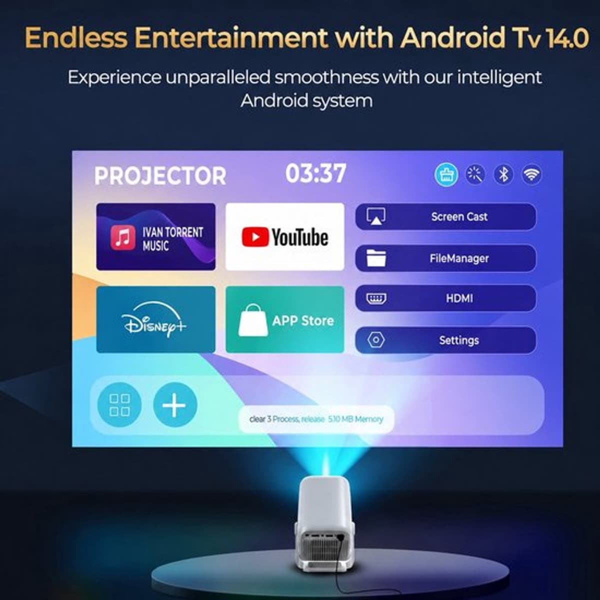 Beamer 500 ANSI Lumen - Native 1080P Resolutie - Android 14 Systeem - LCD Projector - Draagbaar - Home Theater — afbeelding 1