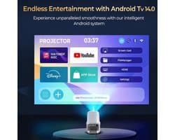 Beamer 500 ANSI Lumen - Native 1080P Resolutie - Android 14 Systeem - LCD Projector - Draagbaar - Home Theater