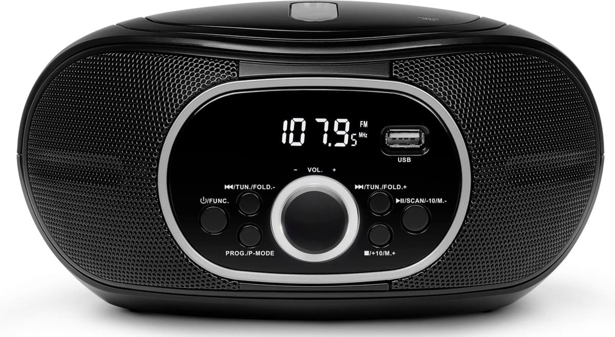 MEDION draagbare boombox E65711, CD/MP3-speler, FM, AUX, werkt op batterijen, zwart — afbeelding 1