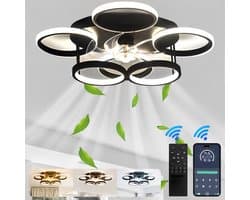 6 Cirkel Plafondventilator - Zwart - 6 Snelheden - Dimbaar Met Afstandsbediening en APP - Moderne Smart Lamp Ventilator