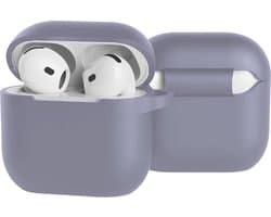 Case - Geschikt voor Apple AirPods 4 / 5 - Siliconen Hoes met Clip - Silicone Hoesje Cover - Lila