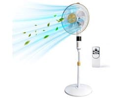Staande ventilator 60W - Statiefventilator met 3 Snelheden - Vloerventilator met met Afstandsbediening - Stille Ventilator in Hoogte Verstelbaar 110 tot 125 cm - Timer - Kantelbaar en Oscillerend - 53dB - Wit