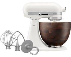 Kitchenaid Artisan 5KSM156WBEPL - Keukenmachine - 4,7L - Wit - Houten Mengkom - 3 Menghaken