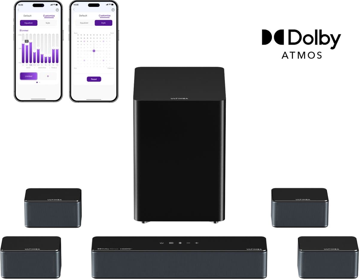 ULTIMEA Poseidon D80 Boom - 7.1 Dolby Atmos Soundbar - Draadloze Subwoofer & Surround Speakers - Home Cinema - HDMI eARC - Soundbar voor tv - Zwart — afbeelding 1