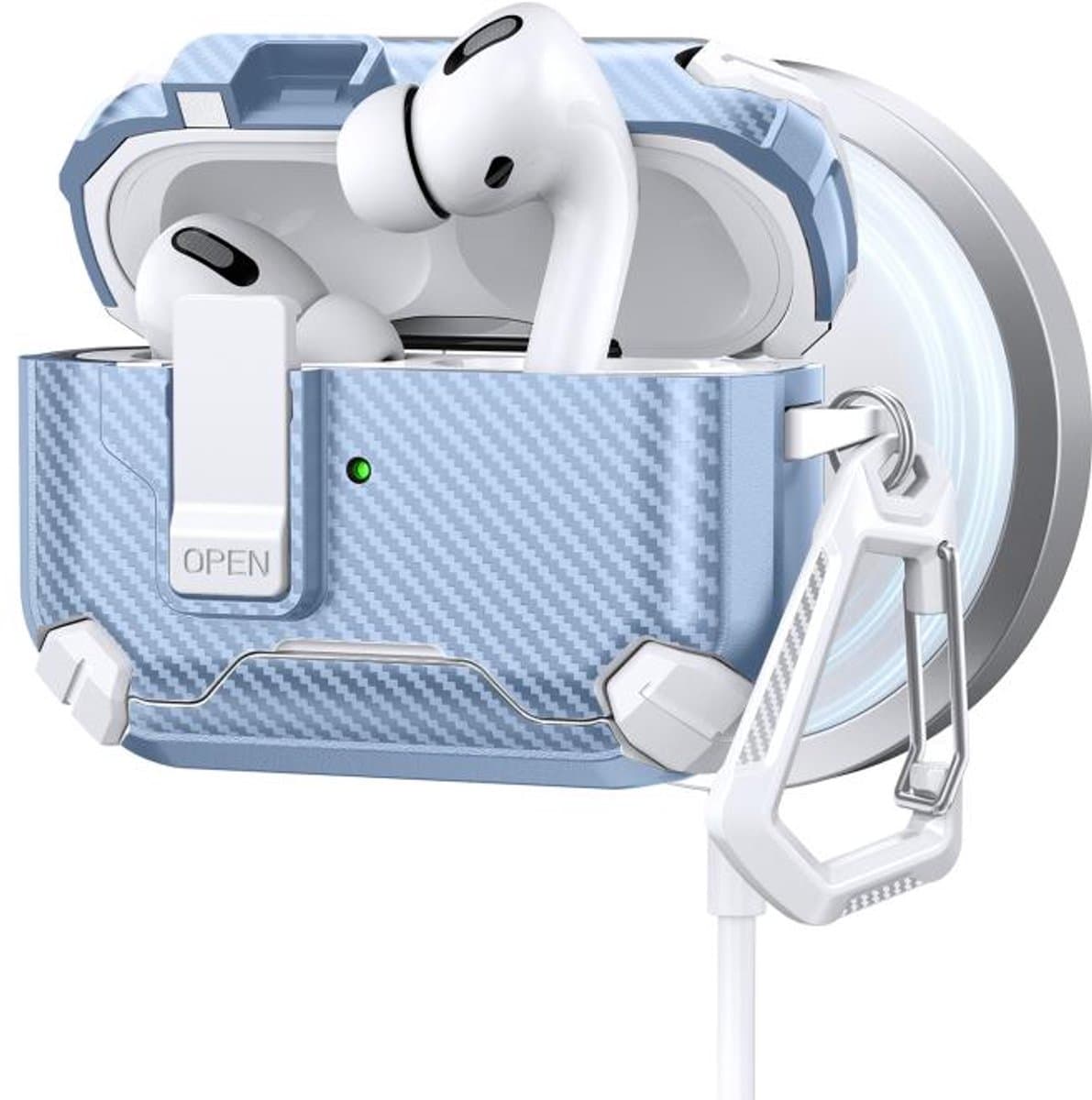Telestore - AirPods Pro 3 Carbon hard case cover - Carbon hybride licht blauw hoesje Beschermhoes - AirPods pro 3 Cover - hoesje geschikt voor Apple Airpods pro 3 - licht blauw - Carbon hard cover - met MagSafe functie — afbeelding 1