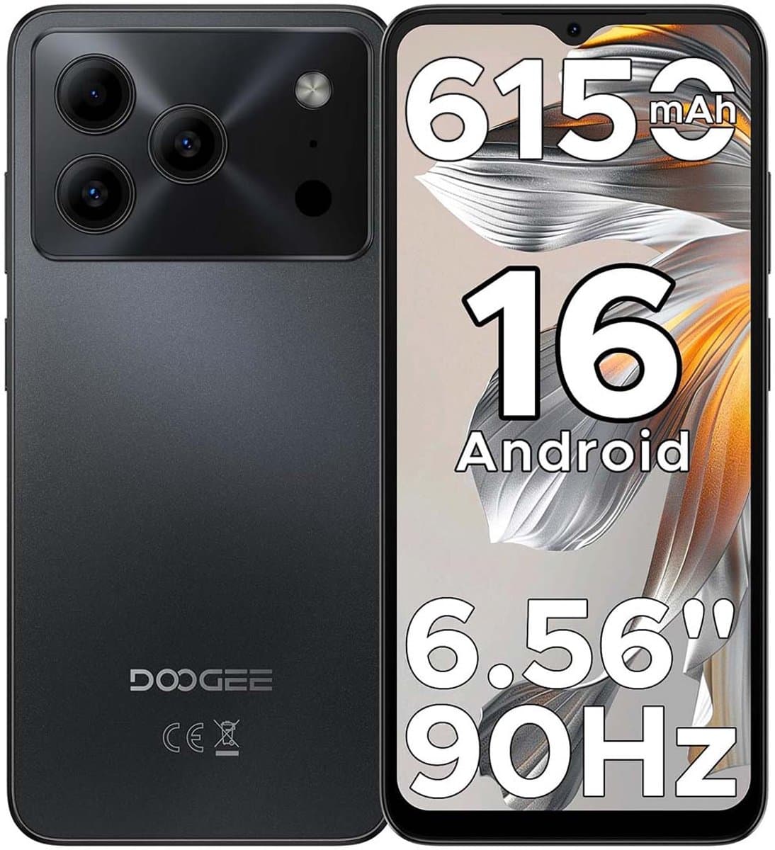 DOOGEE Note 56 Smartphone - 24 GB RAM + 64GB ROM - 6,56 inch 90Hz - 4G Dual SIM - 6150mAh - GPS - Anroid16 - GPS - Zwart — afbeelding 1