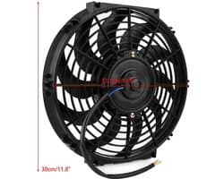 Universele Slim Line Gebogen Radiator Ventilator 12V 80W - 30,5 cm - 10 Bladen - Inclusief Montagekit