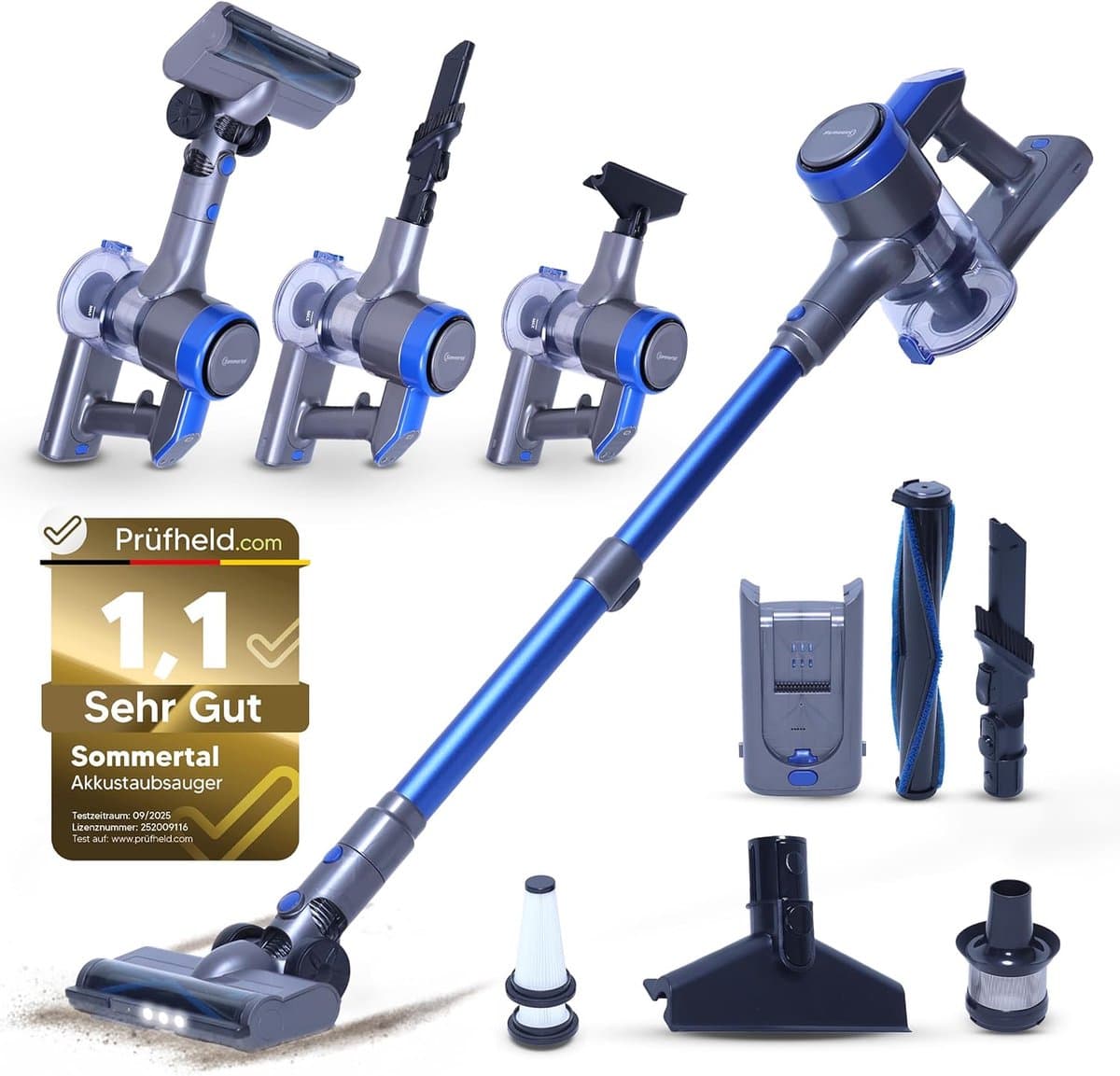 Sommertal snoerloze stofzuiger VARIO150 | 3-in-1 apparaat | 3-traps turbo stofzuiger met 45min looptijd en snellaadfunctie | voor 300m² | tapijt harde vloeren huisdierhaar | LED snoerloze stofzuiger Steelstofzuiger — afbeelding 1
