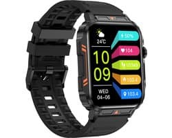Knobbout 1.95” Scherm Smartwatch – Bluetooth Bellen - Hartslag - Bloeddruk & SpO₂-meting - AI Spraakassistent- Bluetooth 5.2 - 340mAh batterij - Zwart staal+silicone band