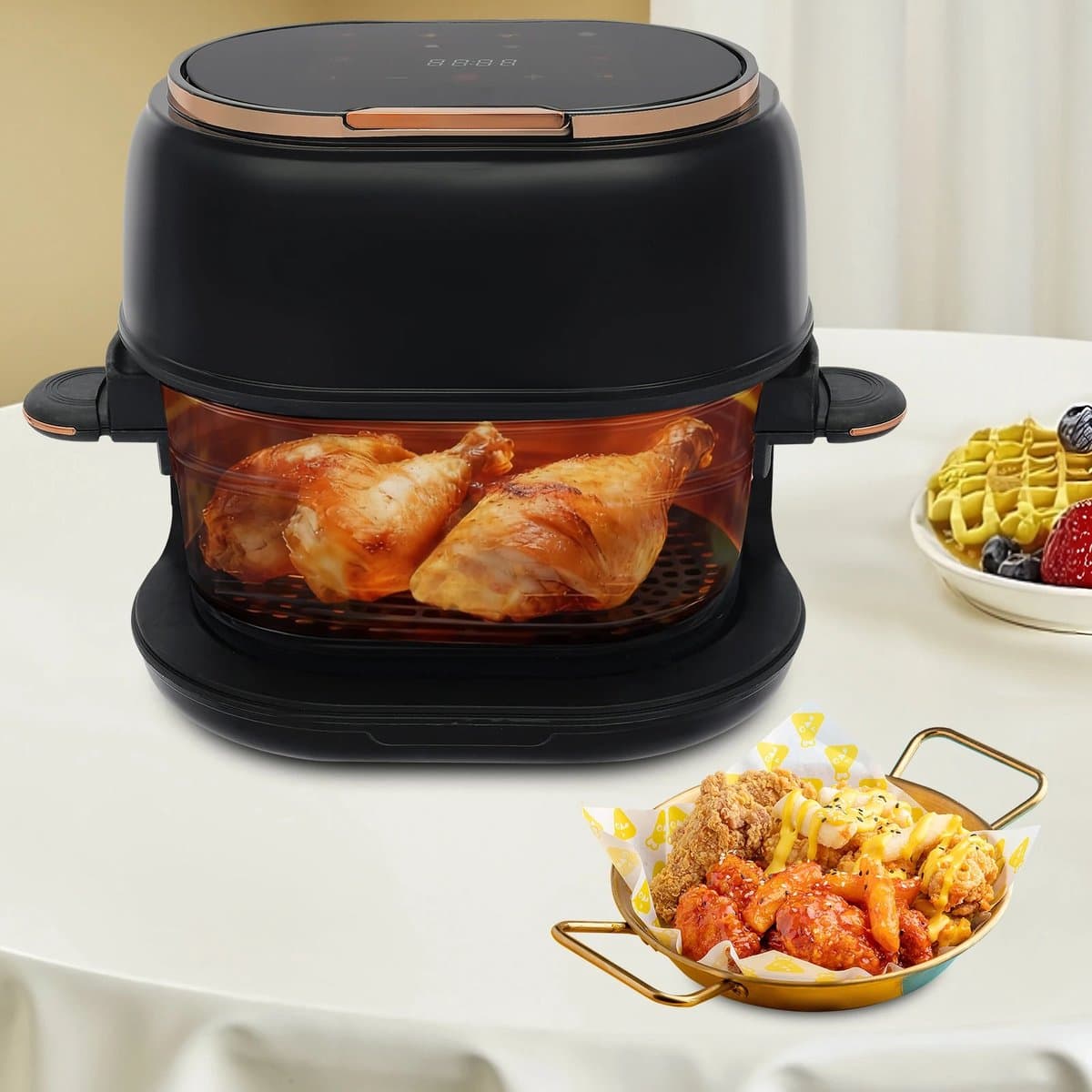 Sensova - Airfryer 4L - 1350W met Zichtbare Glazen Bakmand - LED-Touchscreen en Timer 0–120 min - Heteluchtfriteuse / Heteluchtoven 60-190 °C - PFAS- en BPA-Vrij - EU-stekker - Modern Zwart-Wit Design — afbeelding 1