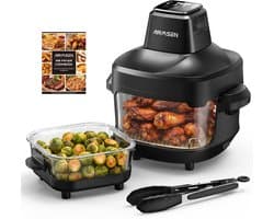 AIRMSEN Airfryer - Met Dubbele Glazen Mand (4.5L + 1.2L) - 1500W - 4 Programma's - BPA-vrij - Zwart