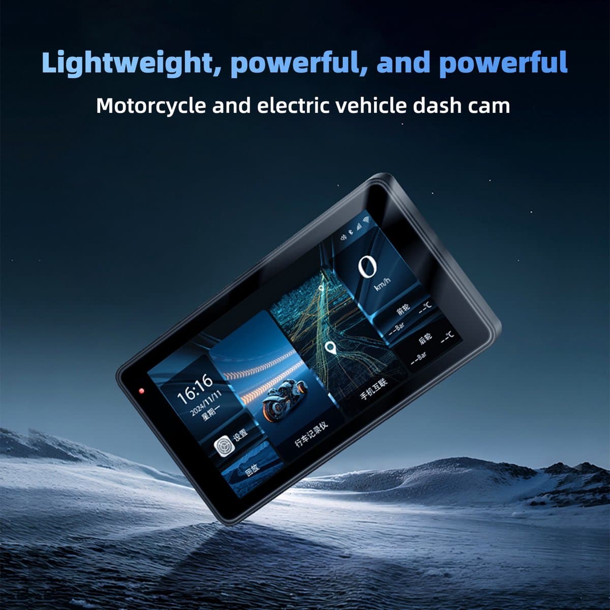 Motorfiets GPS-navigatiescherm met 1080p dashcam voor en achter, 5 inch IP68 waterdicht touchscreen, Bluetooth-audio-ontvanger, ondersteuning voor 5G wifi handsfree bellen, GPS-tracking, bandenspanningscontrole — afbeelding 1