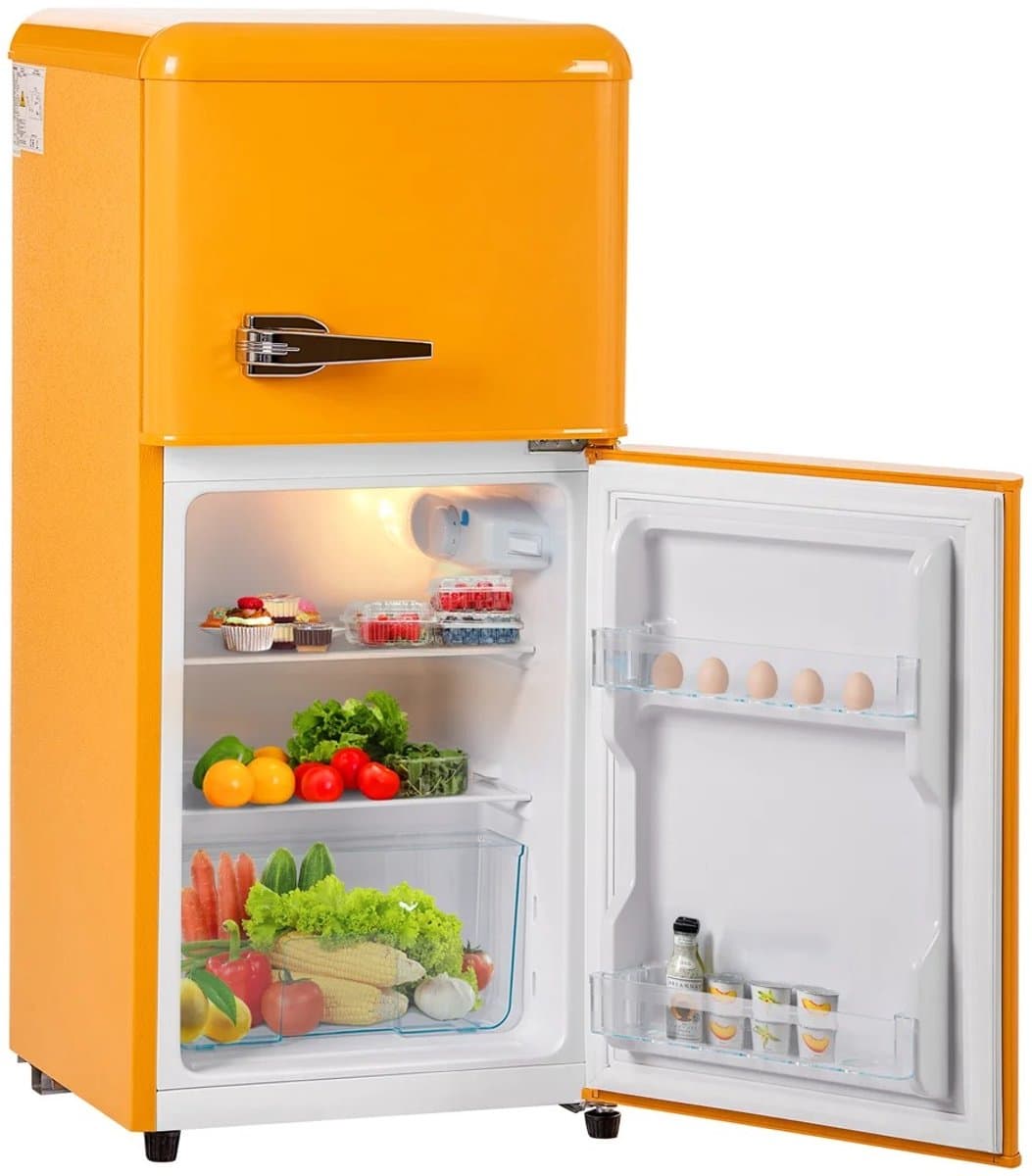LUMÈ STORE Koelkast en Vriezer - Minikoelkast 60L - Trendy - Minibar - Dubbele deur - LED-verlichting - Koelkast 22L - Geel — afbeelding 1