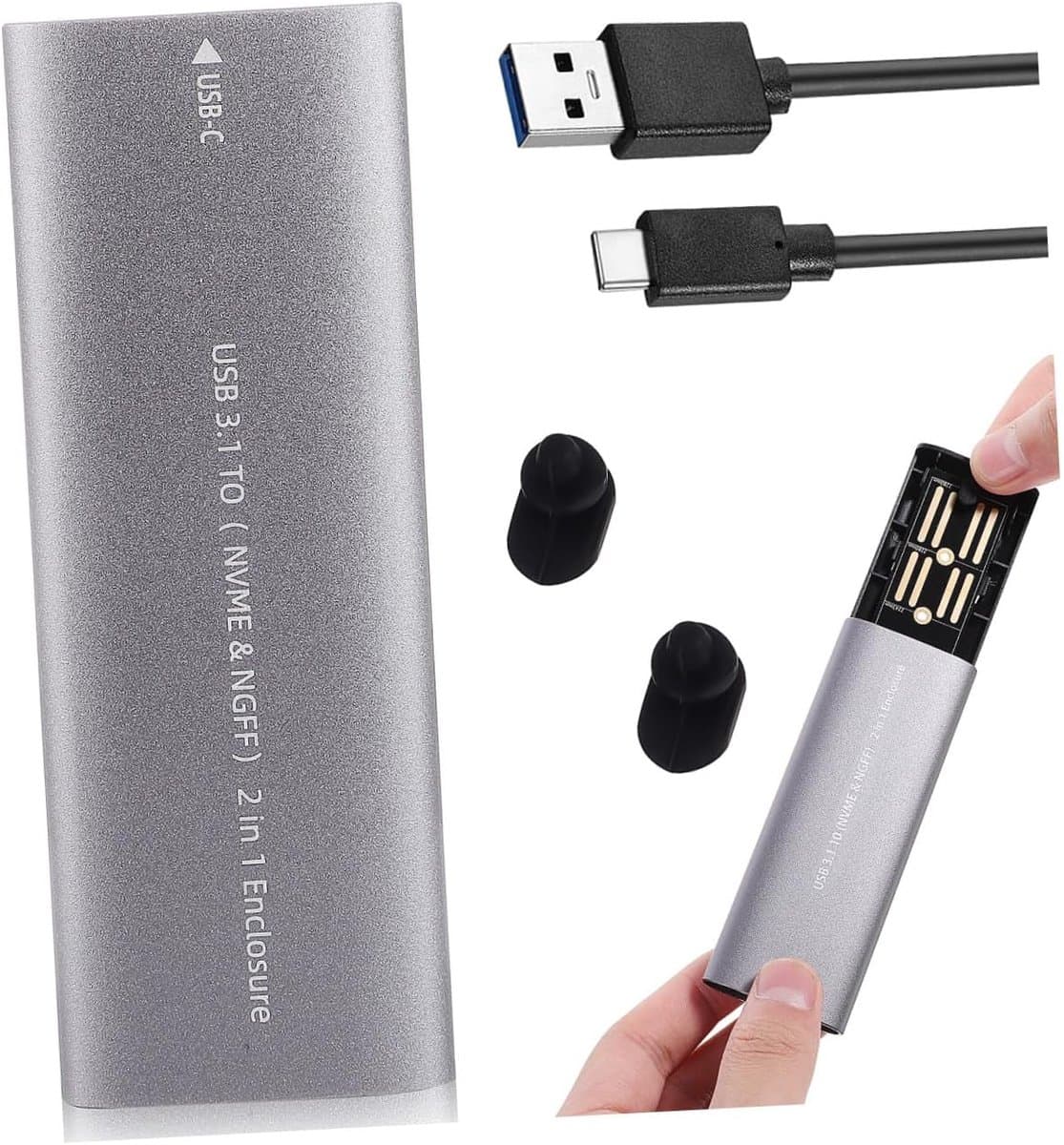 Externe Harde Schijf - Draagbare Opslag - Data Overzetten - Lichtgewicht Aluminium - 11.5x3.7x1.2cm - Zilverkleurig — afbeelding 1