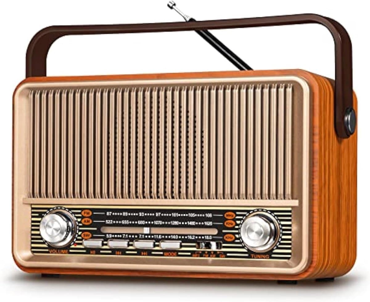 Vintage Radio AM/FM/SW – Bluetooth Radio – Oplaadbaar of Netstroom – USB/TF/AUX – Draagbaar – Geschikt voor Senioren — afbeelding 1