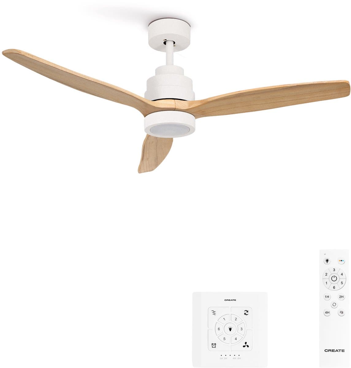 CREATE - Stille plafondventilator van 40 W met technische ABS-bladen, verkrijgbaar in verschillende maten - M - Met licht - Controller voor wandmontage — afbeelding 1