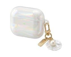Transparant parelmoer hoesje voor oordopjes dames met schelp patroon en decoratieve hanger geschikt voor AirPods Pro 2 met iriserende afwerking en clip