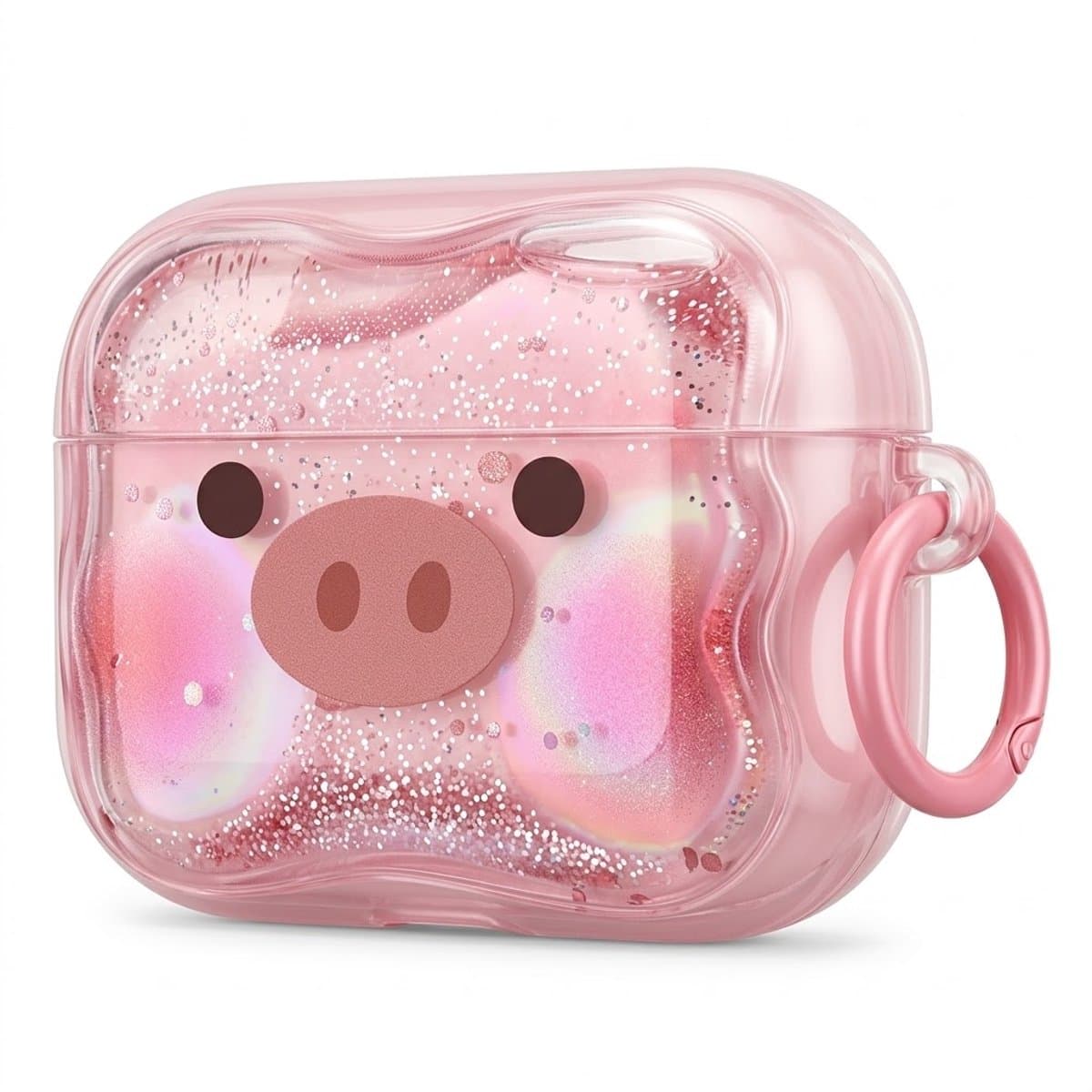 Roze transparant hoesje voor oordopjes dames met varkentje print geschikt voor AirPods Pro 3 siliconen soft case beschermhoes met clip — afbeelding 1