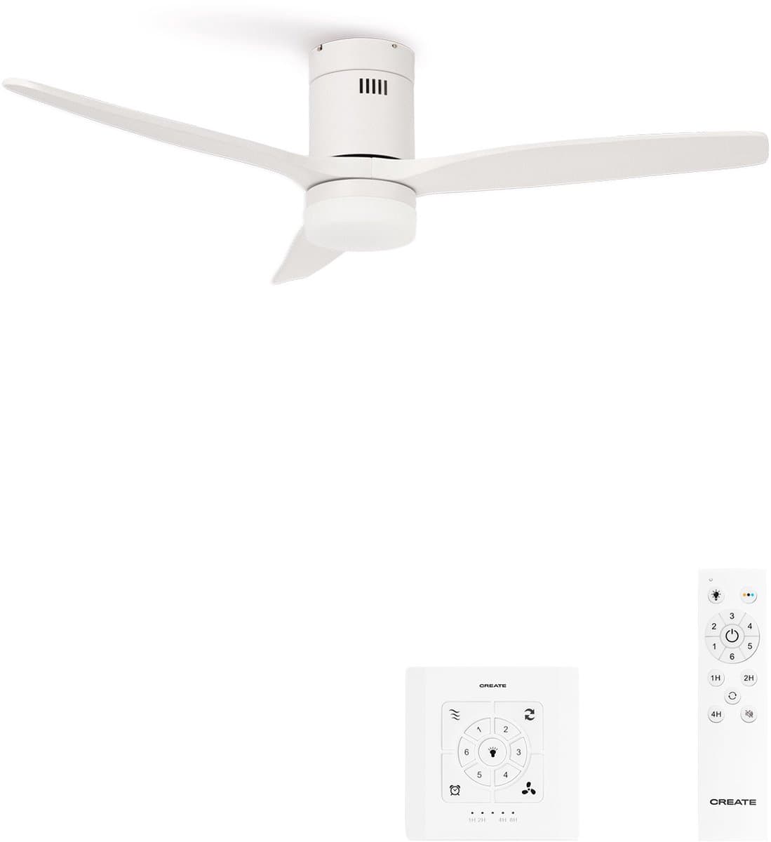 CREATE - Plafondventilator 40W silent 100% hout - S - Met licht - Controller voor wandmontage - WIND CALM NATURAL WOOD — afbeelding 1