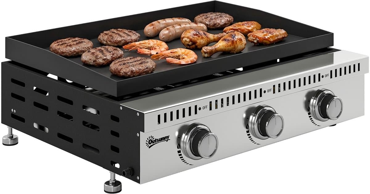 Outsunny Gasgrill - Roestvrij staal, metaal - 62 x 49 x 23 cm - Zwart — afbeelding 1