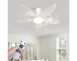 NETTLIFE Plafondventilator met Verlichting - Stil - 5 Bladen - Wit - Dimbaar - 6 Snelheden - Met Afstandsbediening - Voor Slaapkamer & Woonkamer