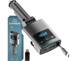 Audyn Bluetooth Transmitter - Autolader - 80W - FM Transmitter - USB C & 8-pin - Auto Oplader - Carkit