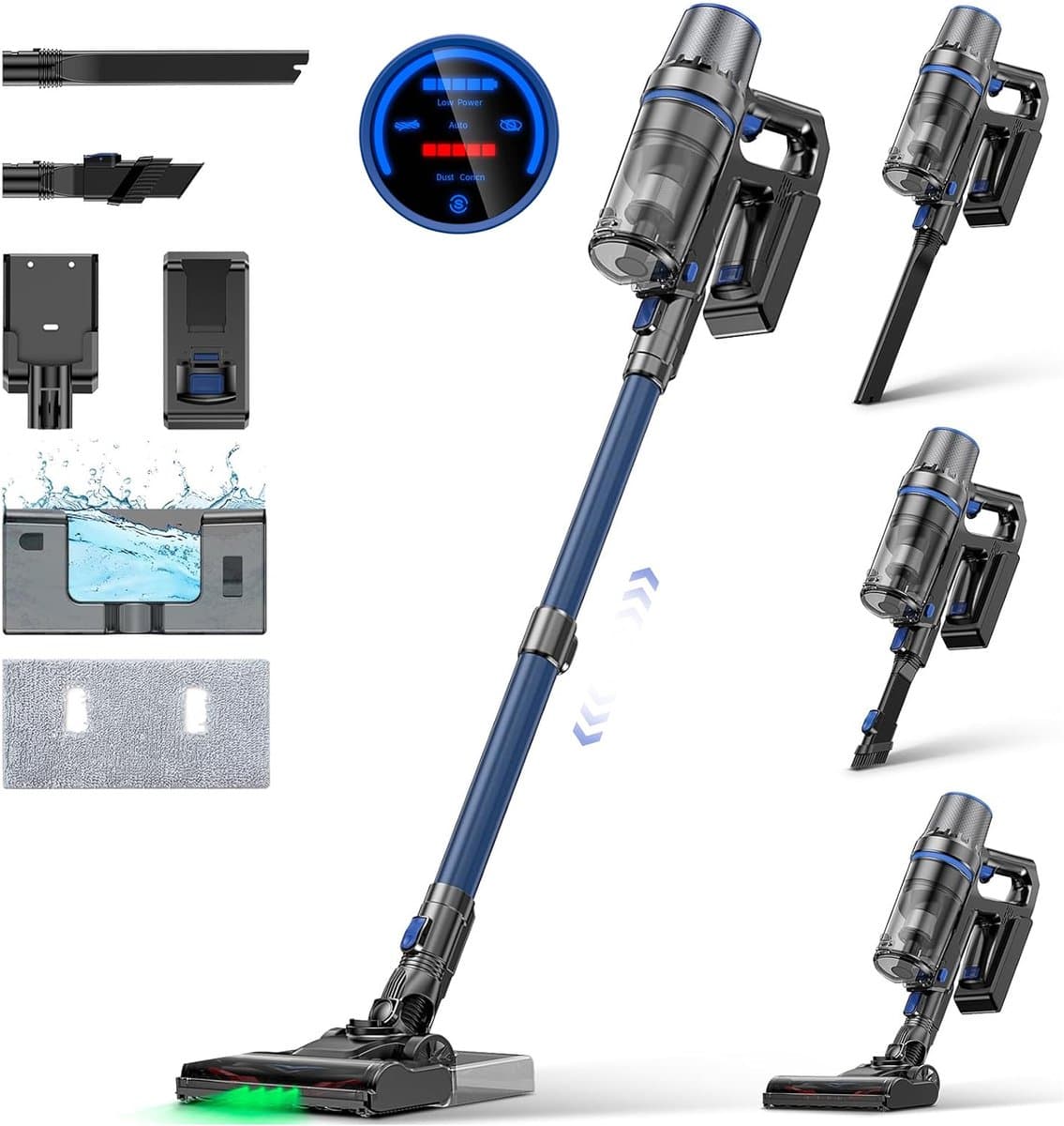 Olvy Steelstofzuiger Draadloos - 2 Accu's - Met Dweilfunctie - 5 Zuigniveaus - Vacuum Cleaner - Draadloze Snoerloze Stofzuiger - Zonder Zak - Op Accu - 350W - 35Kpa - Kruimeldief — afbeelding 1