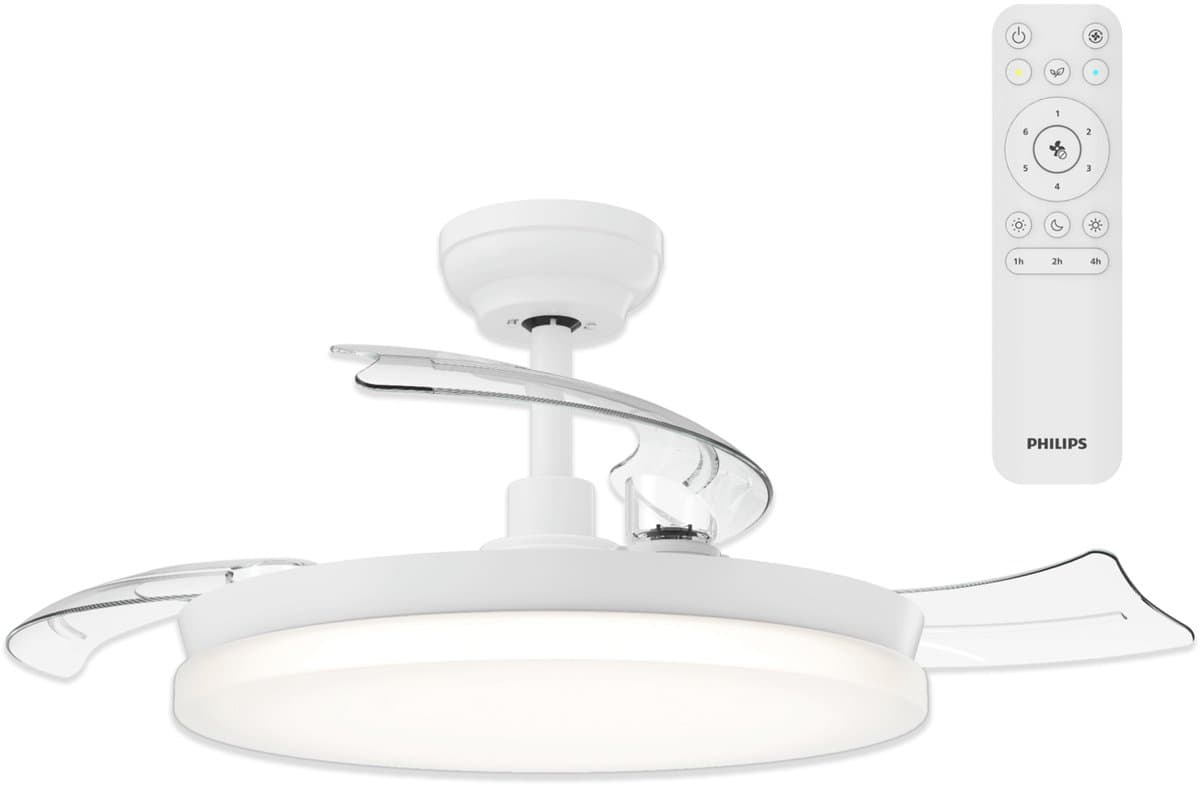 Philips Solr Plafondventilator met LED-lamp - 3 Intrekbare bladen - Diameter: 106cm - Drie tinten wit licht (2700K / 4000K / 5500K) - Dimbaar tot 10% - Afstandsbediening - Wit - 4500 Lumen — afbeelding 1