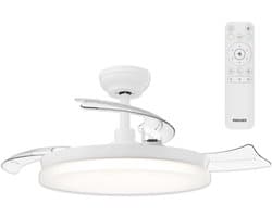 Philips Solr Plafondventilator met LED-lamp - 3 Intrekbare bladen - Diameter: 106cm - Drie tinten wit licht (2700K / 4000K / 5500K) - Dimbaar tot 10% - Afstandsbediening - Wit - 4500 Lumen