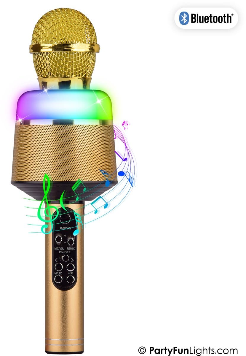 Bluetooth - Goud - Karaoke Set - Voor Kinderen en Volwassenen - Draadloos - Echo - Met Speaker - LED Licht - Nederlandse Handleiding — afbeelding 1