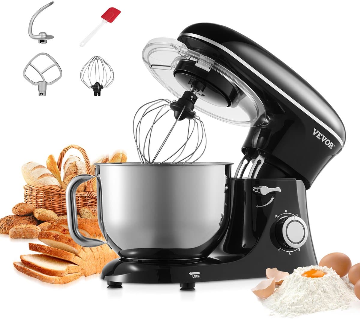 VEVOR Keukenmachine Elektrische Deegmixer 5,68L 1400W Zwart Standmixer — afbeelding 1